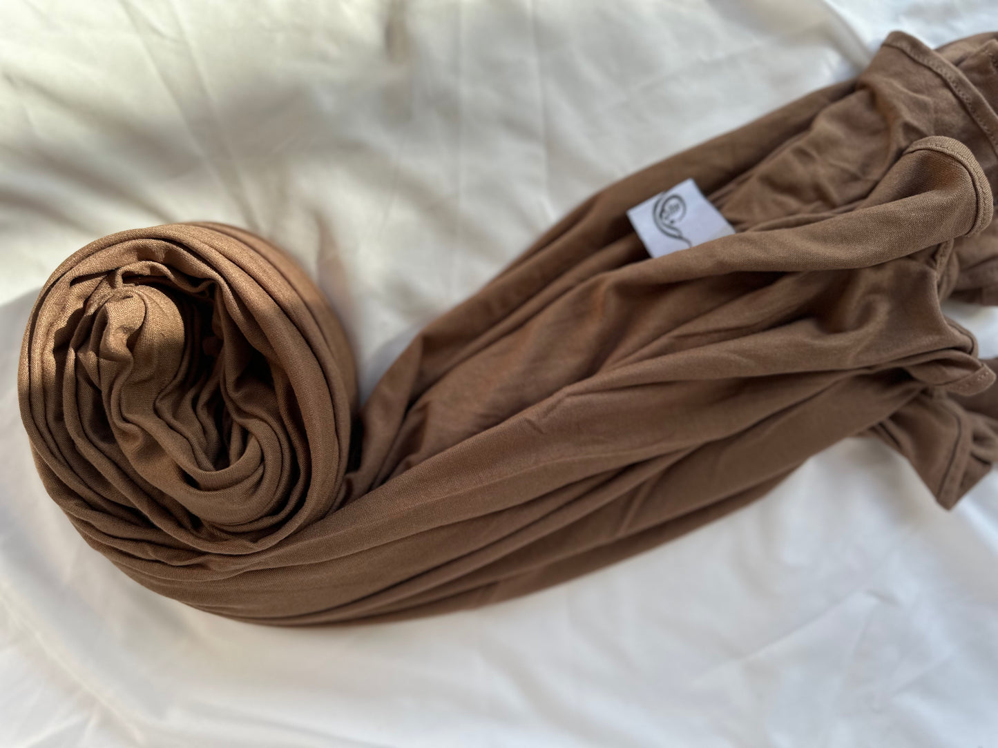 Tan jersey hijab soft breathable lightweight stretch non-slip long scarf for Muslim women modest headscarf for everyday wear prayer work neutral beige hijab, Two-tone draped hijab - trendy modest fashion for hijabis