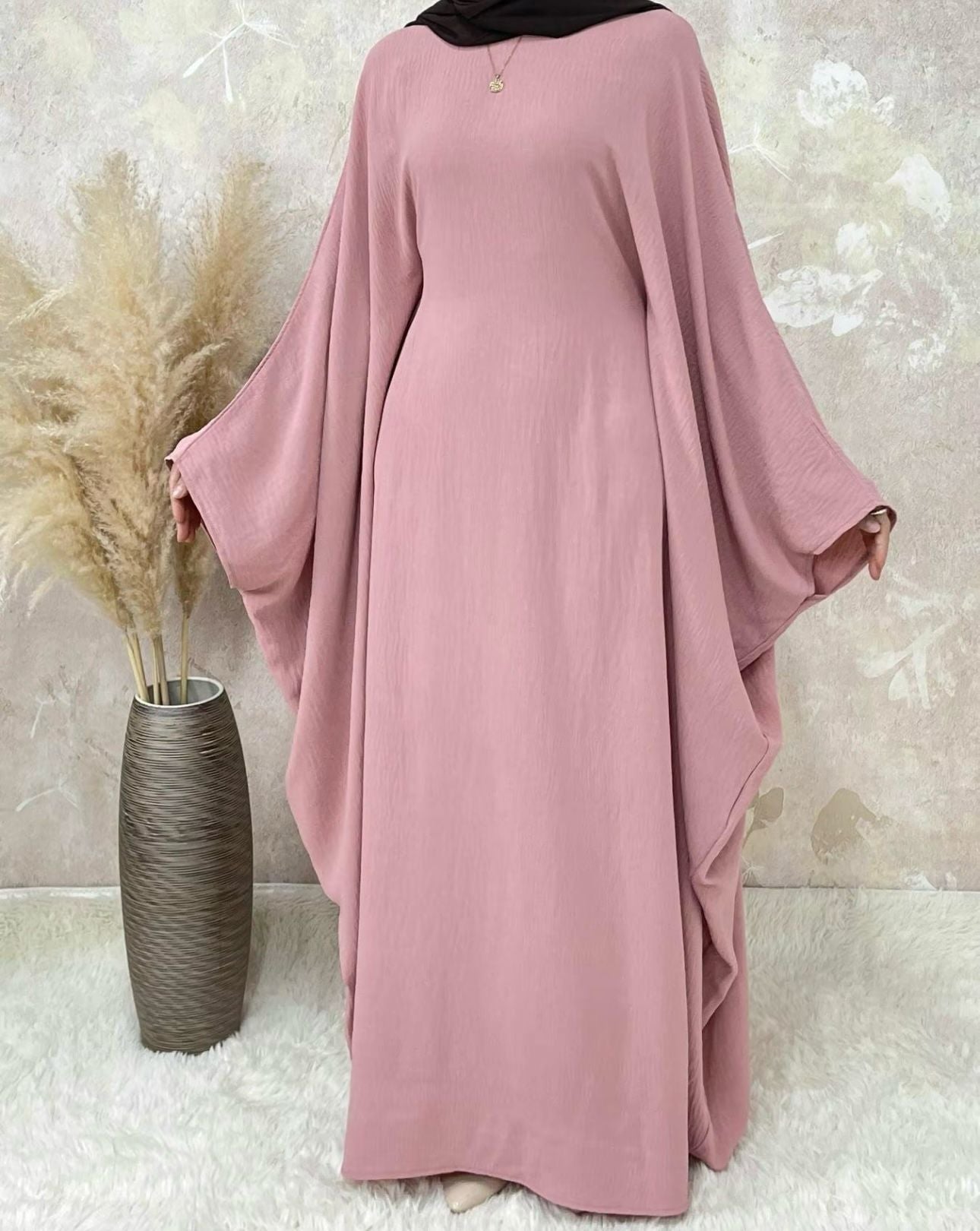 Layla Butterfly Abaya in pink & brown – flowing silhouette by Zoya Z