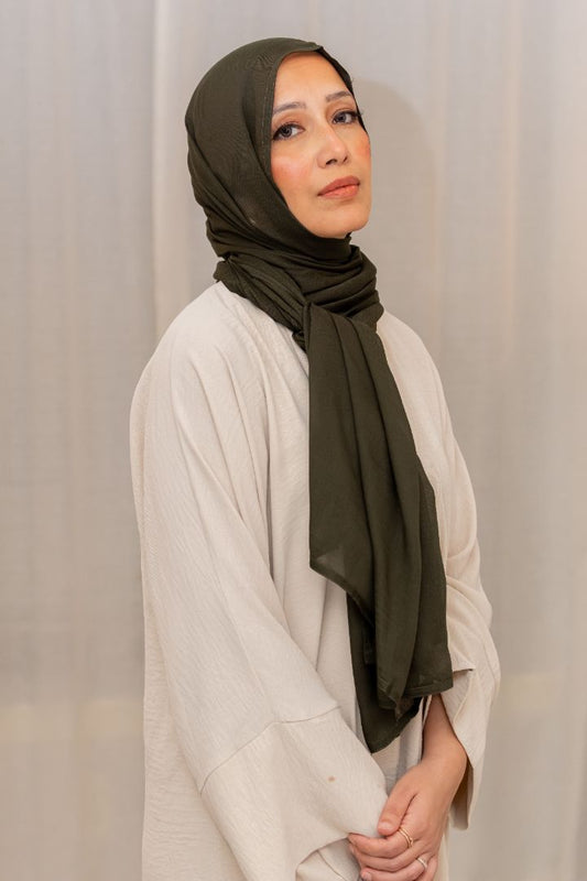Olive Green Modal Hijab – Soft, Breathable & Elegant Modest Wear by Zoya Z