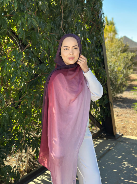 Blushberry Ombre Modal Hijab featuring soft plum and blush gradient in lightweight modal fabric