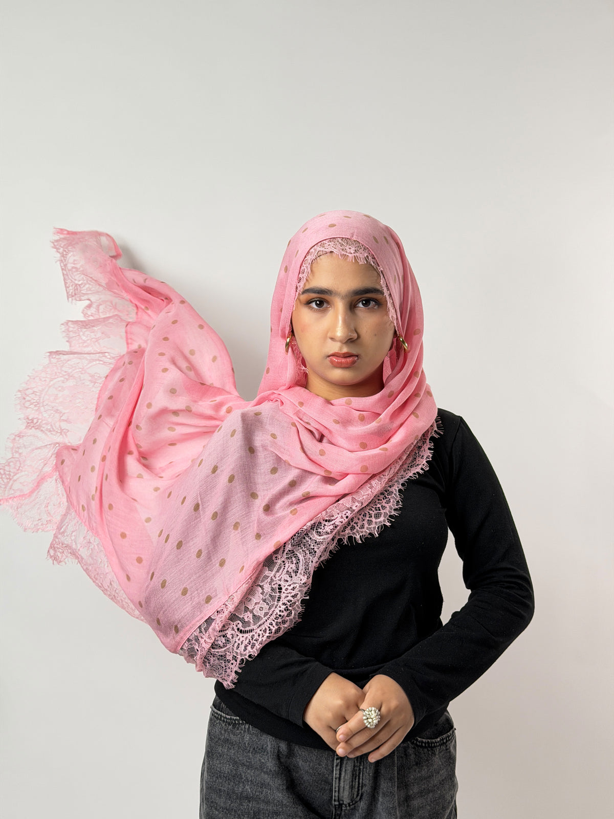 Rose Pink Polka Lace
