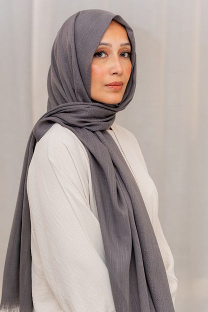 Ash grey chiffon rayon hijab – soft, lightweight scarf for women's fashion by Alif Scarf | Alif Scarf