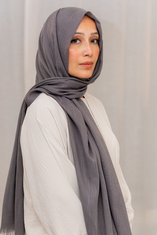 Ash grey chiffon rayon hijab – soft, lightweight scarf for women's fashion by Alif Scarf | Alif Scarf