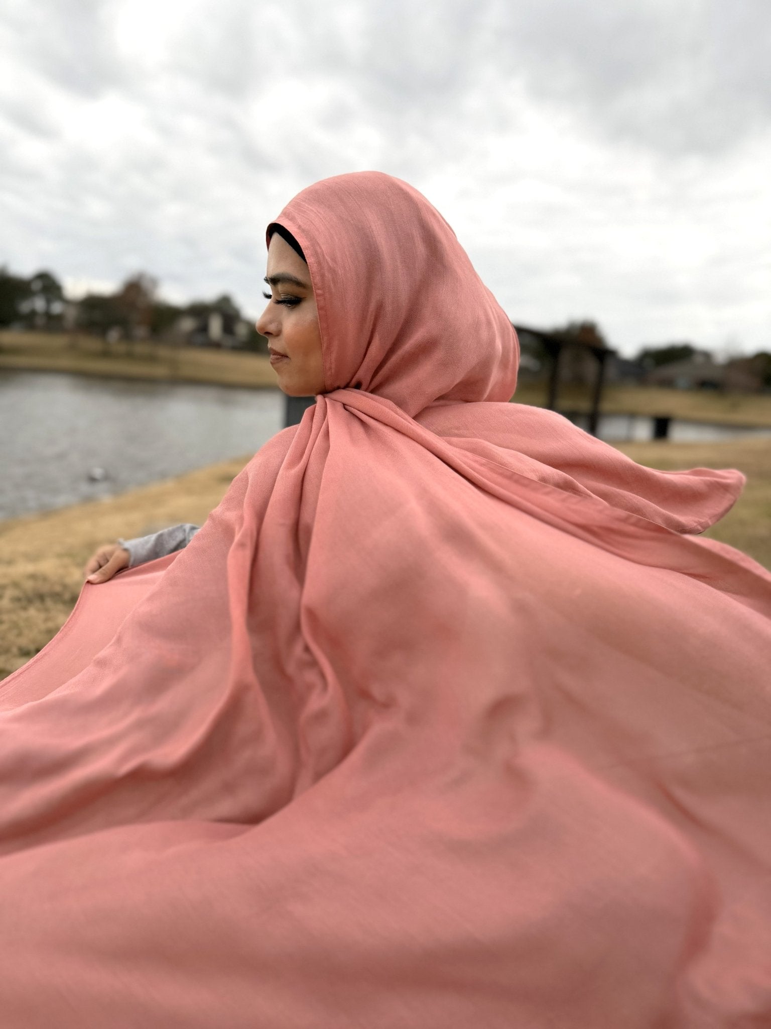 Soft pink modal hijab featuring airy, lightweight fabric and smooth flow for comfortable daily styling