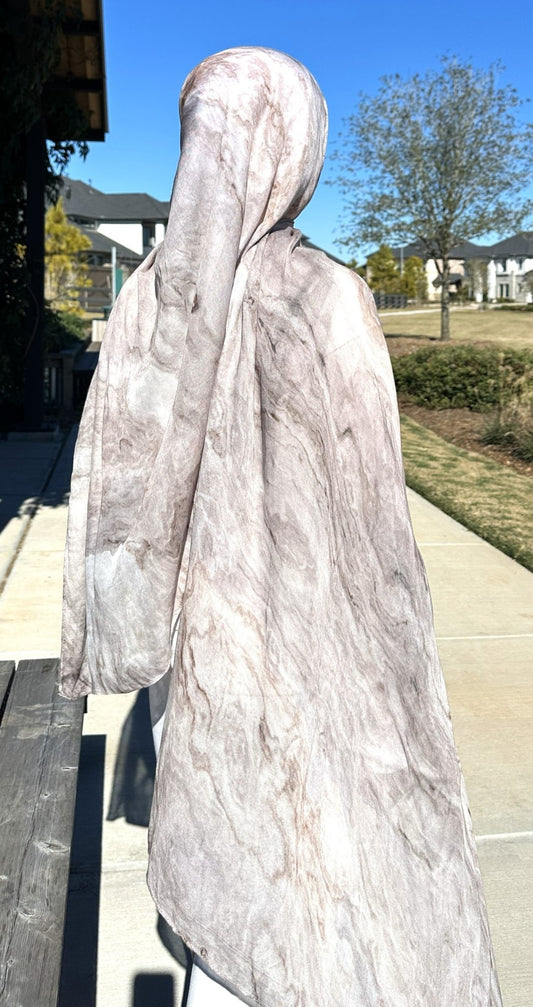 Marble Mist Printed Modal Hijab featuring soft marble-inspired tones in lightweight modal fabric