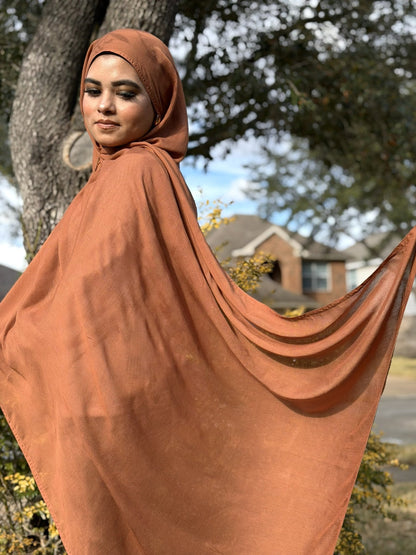 Soft burnt modal hijab with lightweight, airy texture and smooth flow, breathable fabric for everyday styling