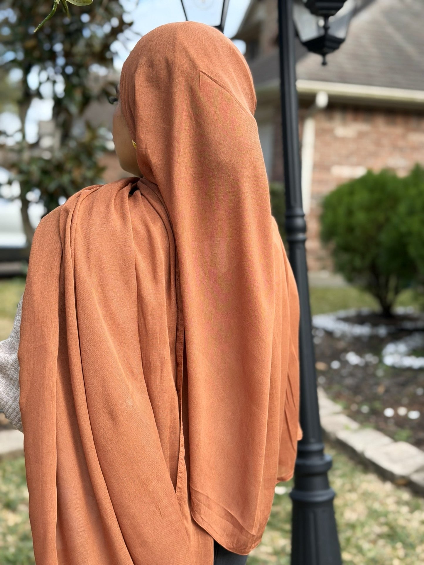 Burnt modal hijab showcasing soft, flowing fabric and airy feel, perfect for comfortable everyday modest styling