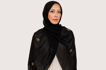 Black Chiffon with Gold Bead Embroidery