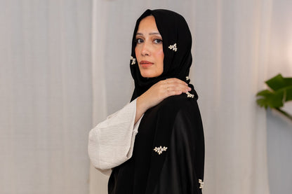 Black Chiffon Hijab with Pearl Embellishments – Elegant Lightweight Modest Wear by Zoya Z