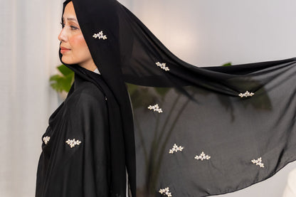 Black Chiffon Hijab with Pearl Embellishments – Elegant Lightweight Modest Wear by Zoya Z