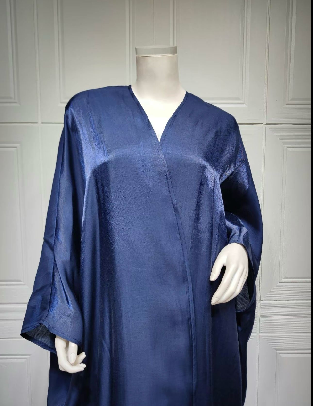 Nela Satin Abaya – kimono style blue abaya with belt by Zoya Z