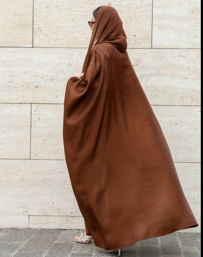 Nela Satin Abaya – kimono style brown abaya with belt by Zoya Z