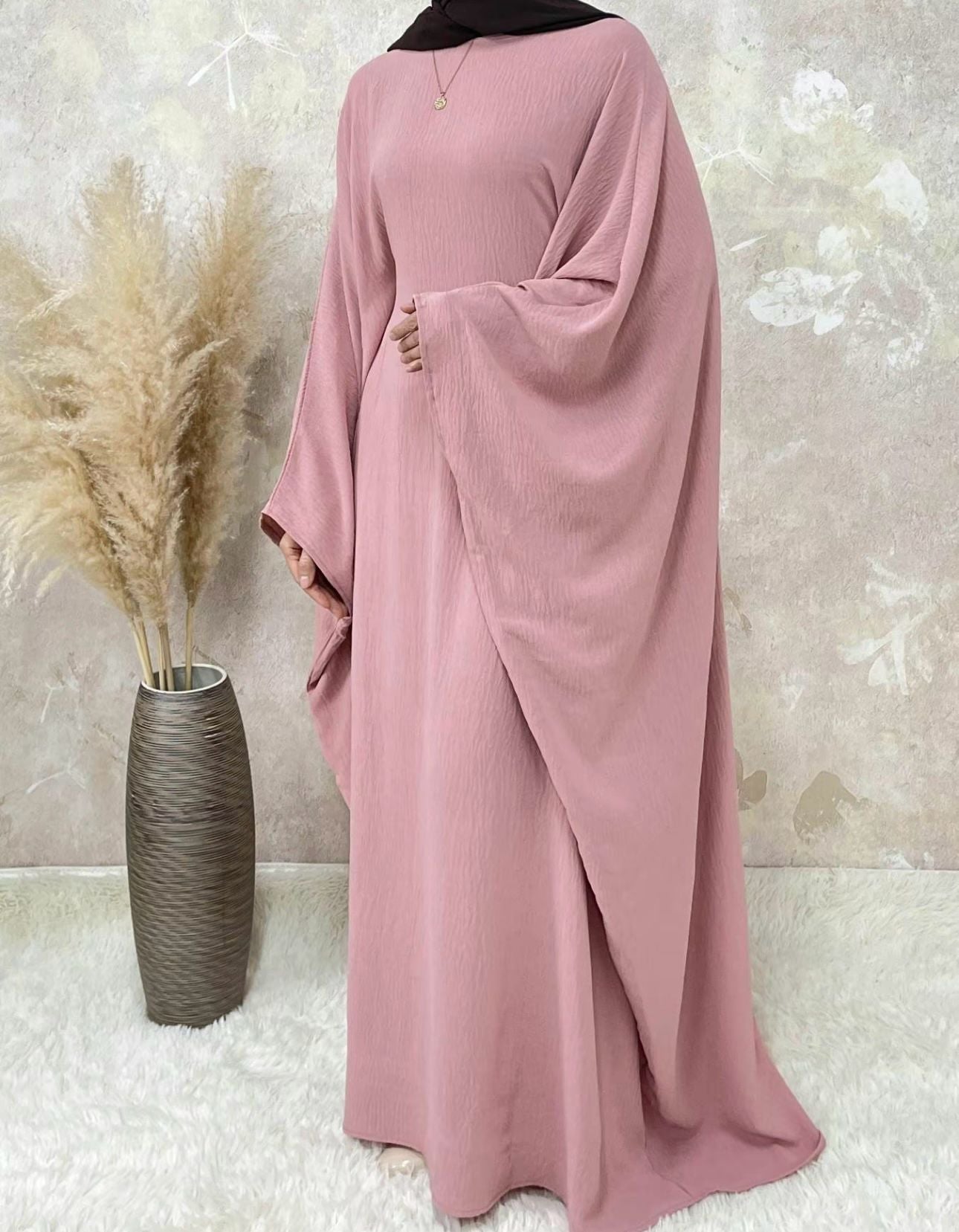Layla Butterfly Abaya in pink & brown – flowing silhouette by Zoya Z